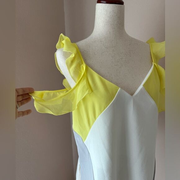 Yellow gray colorblock ruffle sleeve off shoulder tank top by Zara sz M - Picture 2 of 10